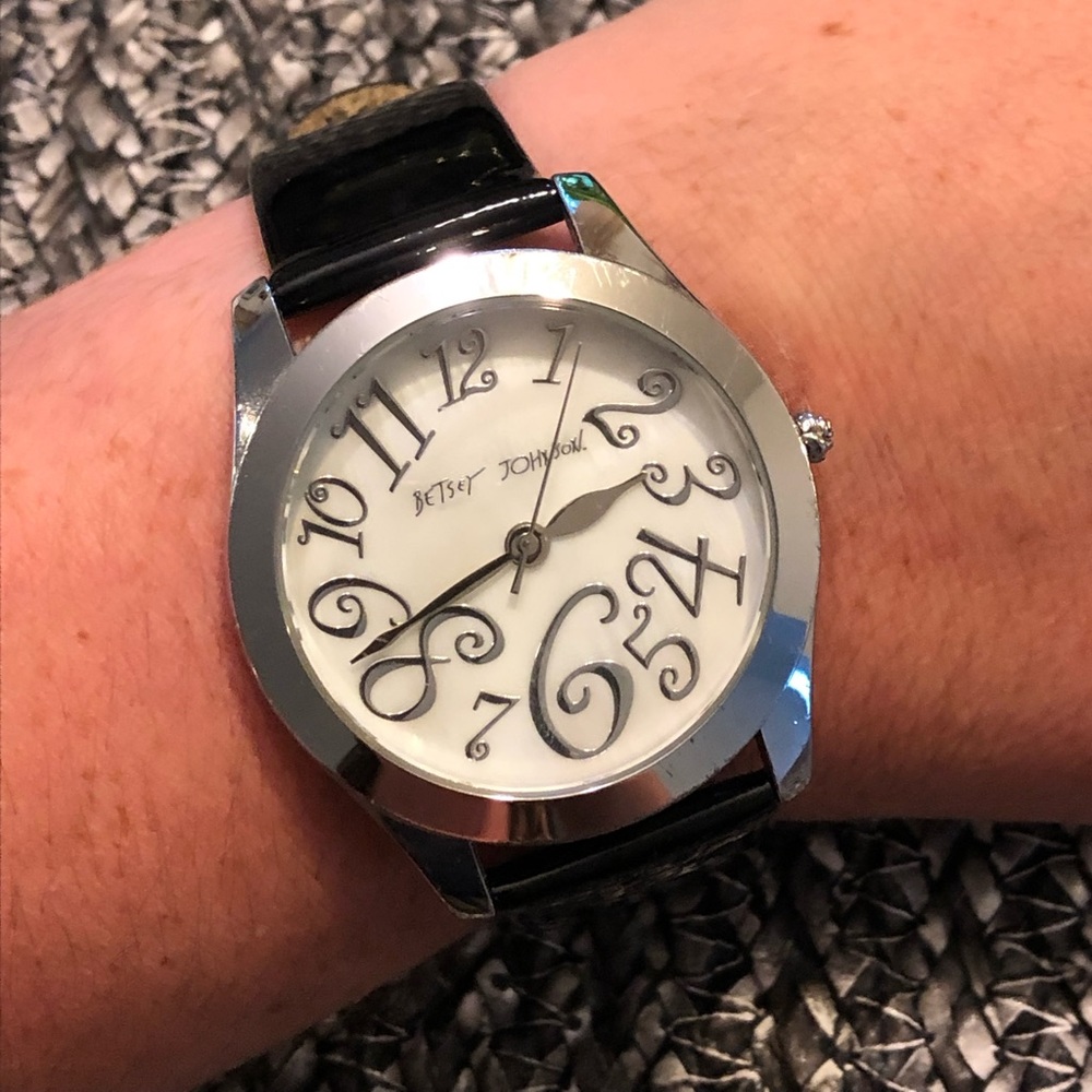 Betsey Johnson watch-black patent leather band